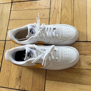White Air Force 1 with Yellow Check - Men's 8.5 New Never Worn